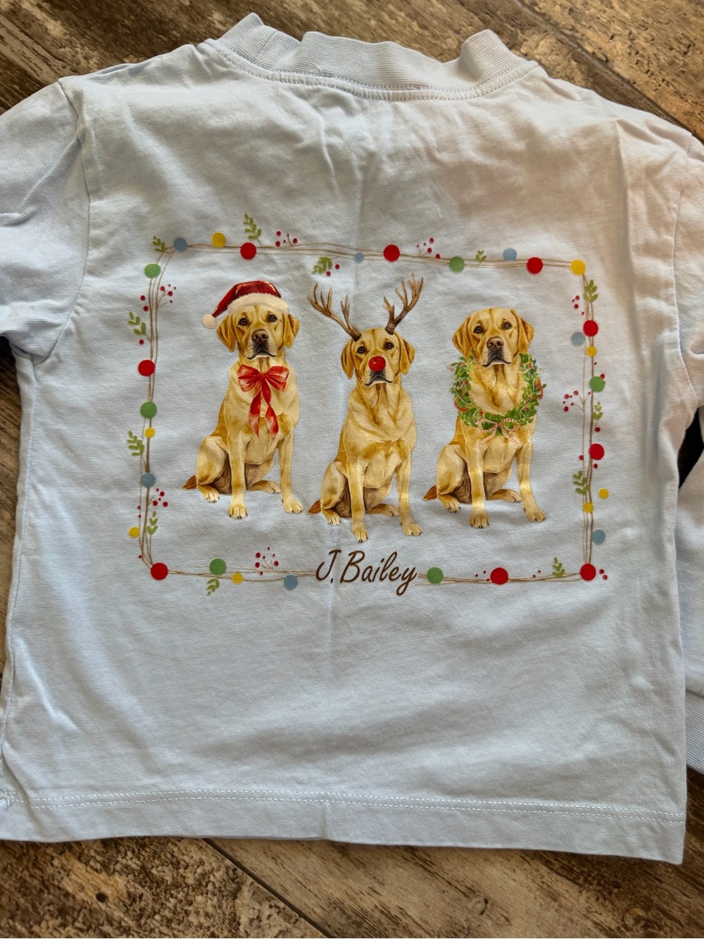 White Kids Long Sleeve Tee with Holiday Labrador Trio - J. Bailey